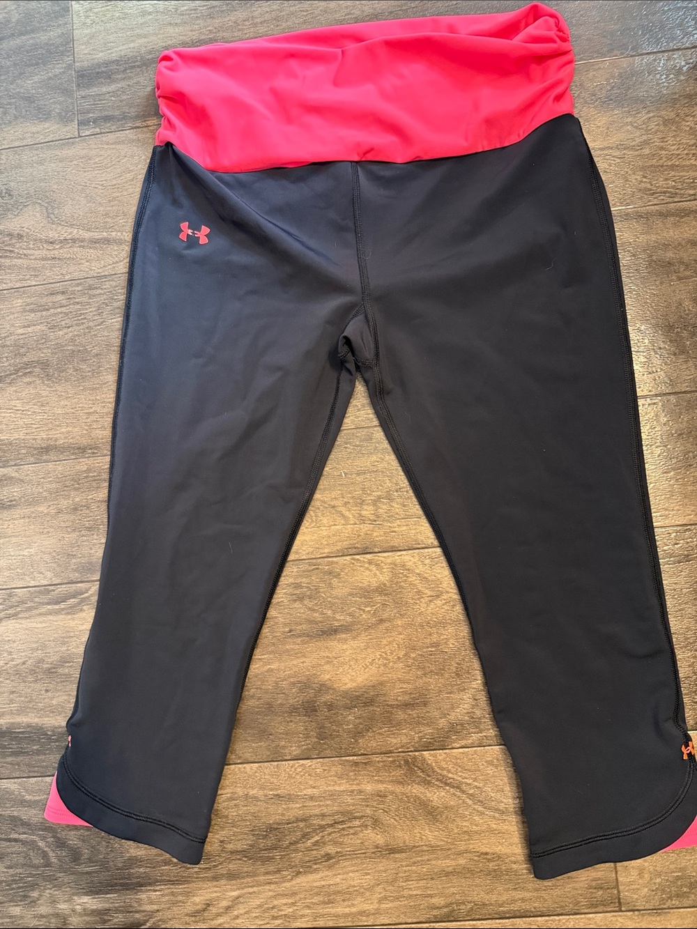 Under Armour Black and Hot Pink Fold-Over Waist Capri Pants